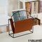 Fabulaxe Gold-Tone Metal Magazine Rack with Brown Faux Leather Sling Freestanding Organizer for Magazines Newspapers & Files